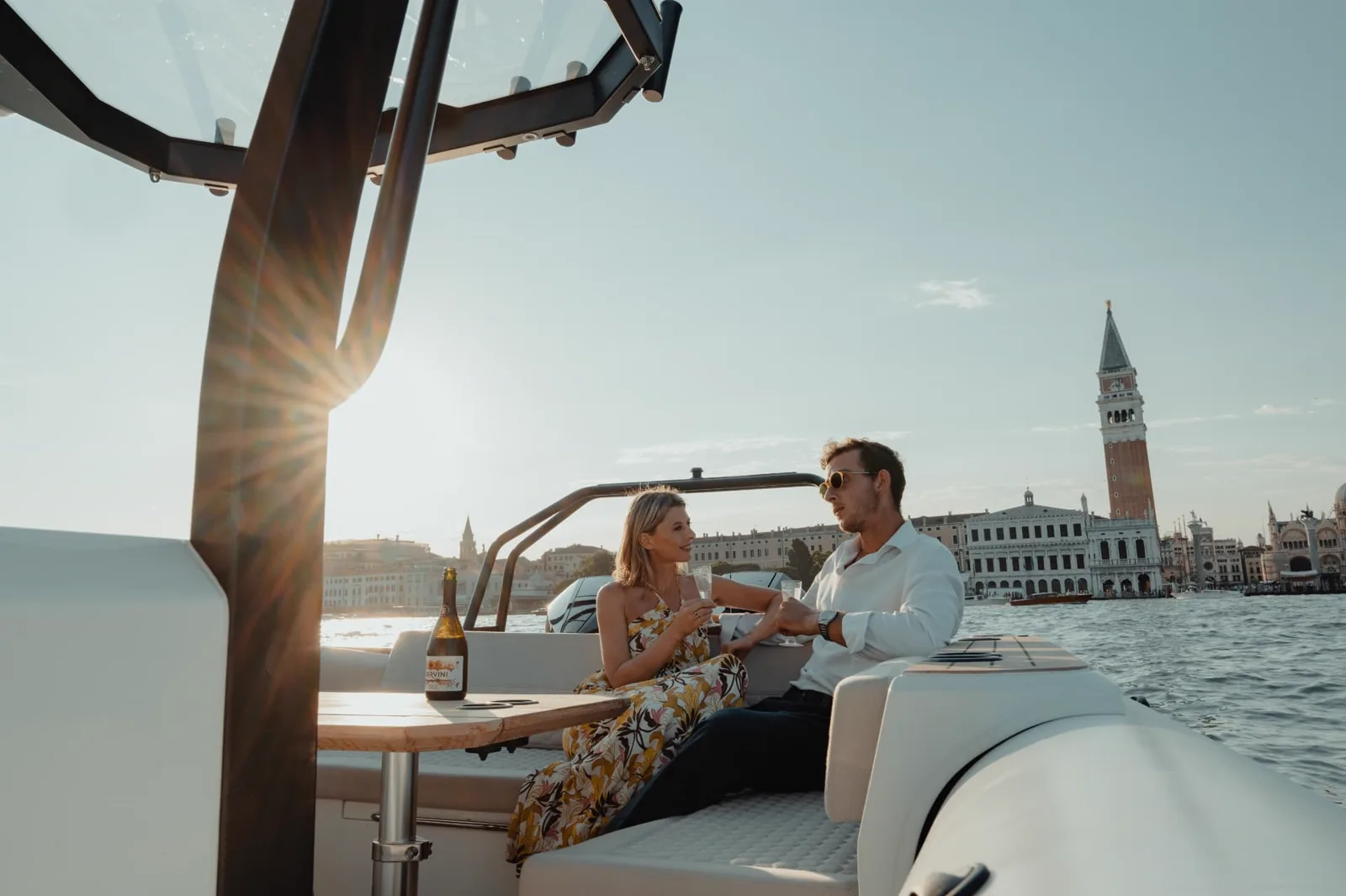 Sunset aboard a Highfield boat in Venice